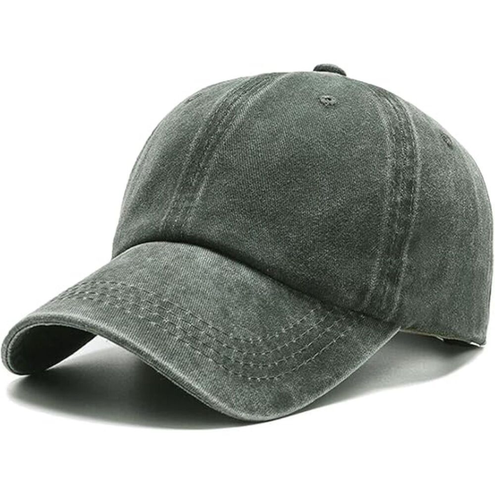 Unisex Green Washed Ponytail Slot Adjustable Buckle Classic Baseball Plain Cap